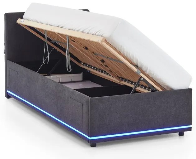 Ciemnoszare tapicerowane łóżko dziecięce ze schowkiem i stelażem 90x200 cm Circle – Meise Möbel