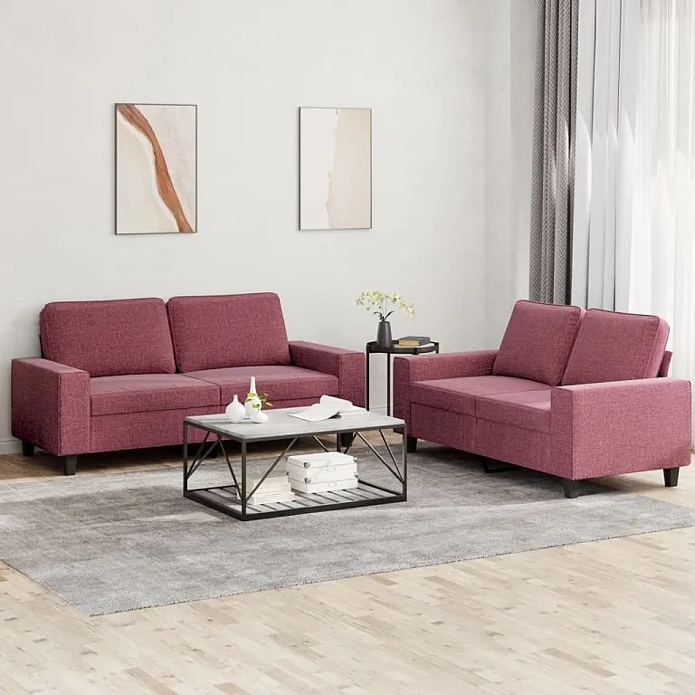 Komplet Sof 2-częściowy Czerwony Bordowy Materiał Wygodny i Solidny