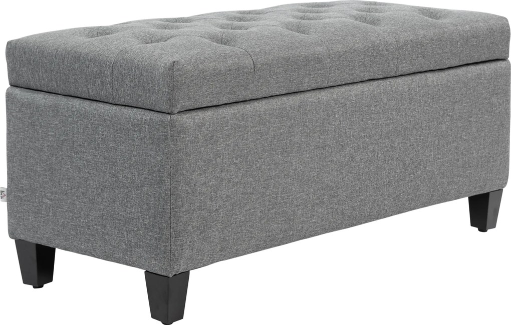 HOMCOM Ławka, Polster z Miejscem do Przechowywania, Tkanina Poliestrowa, Drewno Kauczukowe, 100 x 40 x 44 cm, Jasnoszary