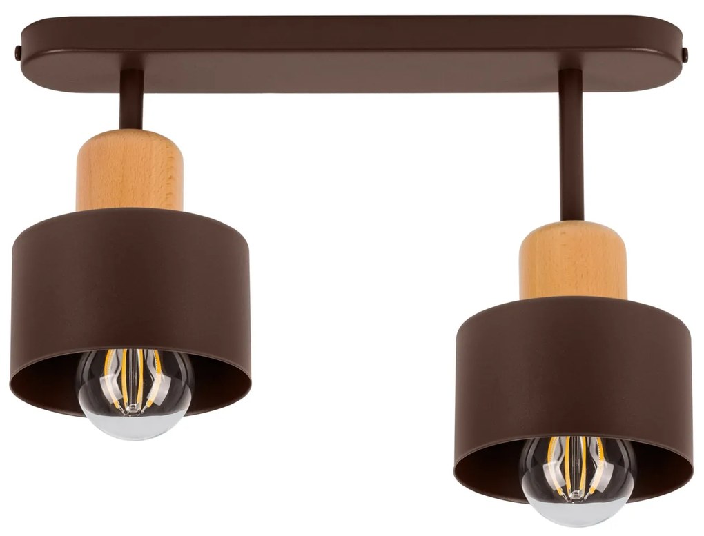 Brązowa lampa sufitowa, dwupunktowy spot DBU3306BR z drewna i metalu E