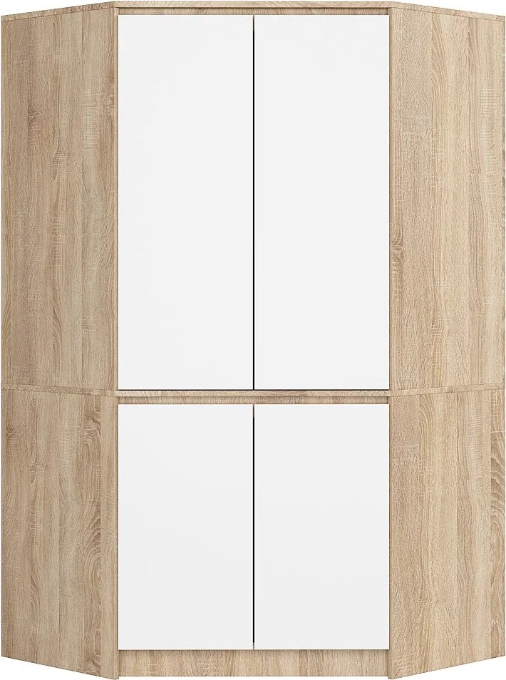 Szafa narożna AKORD S100 Dąb Sonoma 100 cm 4 drzwi fronty kolor Biały mat 6 półek 100x50x180 cm