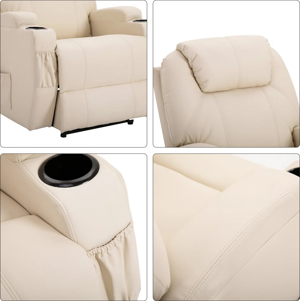 HOMCOM Fotel masujący z funkcją leżenia i relaksu skóra ekologiczna beżowy wygodny | Aosom PL