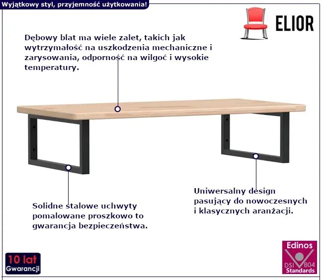 Naturalne drewno półka 100x50 czarne uchwyty - Bafo