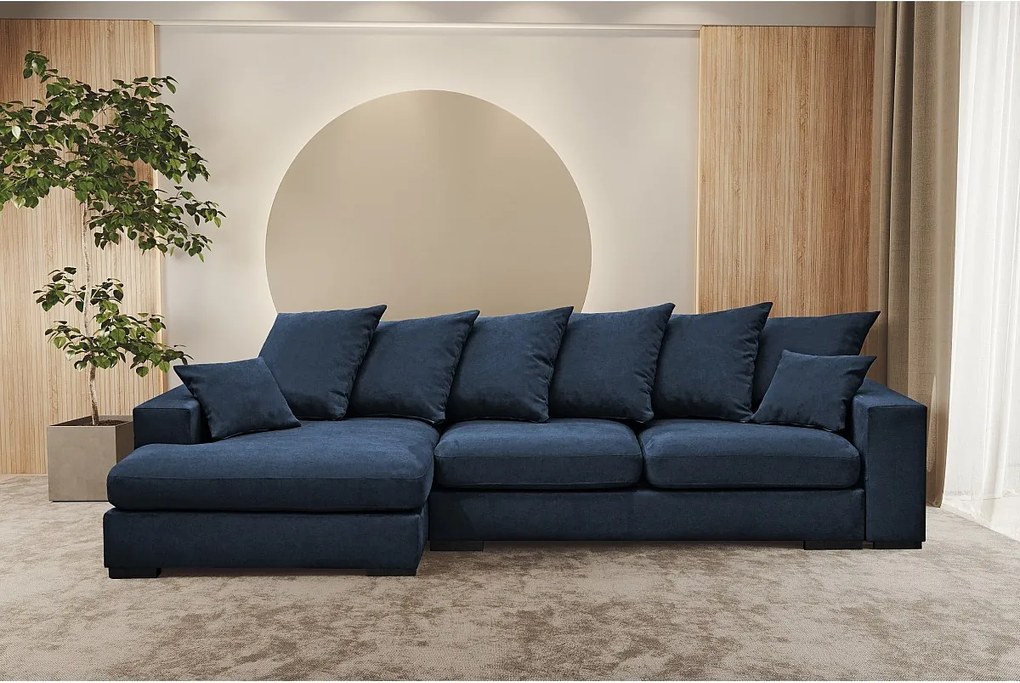 Narożnik z funkcją spania i pojemnikiem, Sofa w kształcie L Gabon L, tkanina Riviera, Niebieski, Lewy