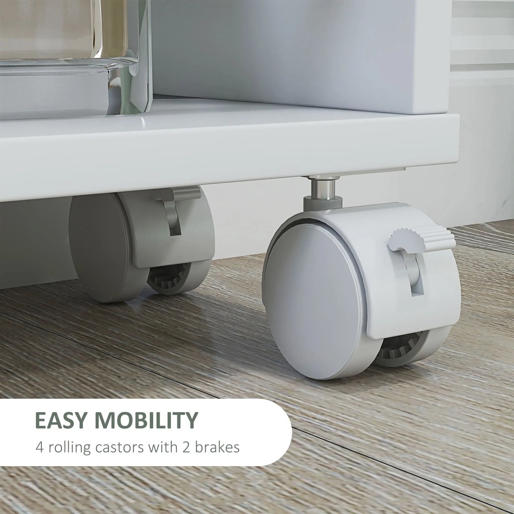 HOMCOM Regał wielofunkcyjny na kółkach, wąski, 4 półki, 45x15x91 cm, Biały