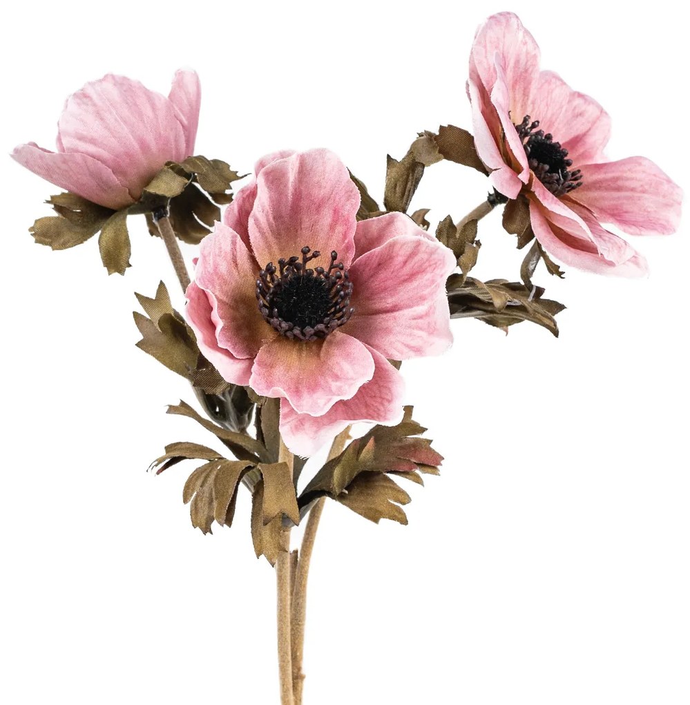 Sztuczny kwiat Anemone old pink, 3 kwiaty, 56 x 17cm