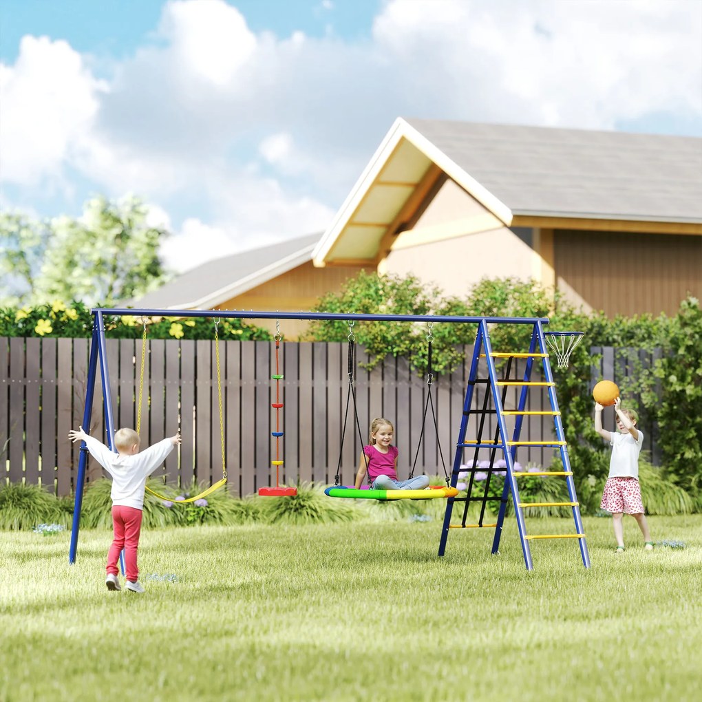 AIYAPLAY Zestaw huśtawkowy, metalowy, 3-8 lat, design 6-w-1, Kolorowy