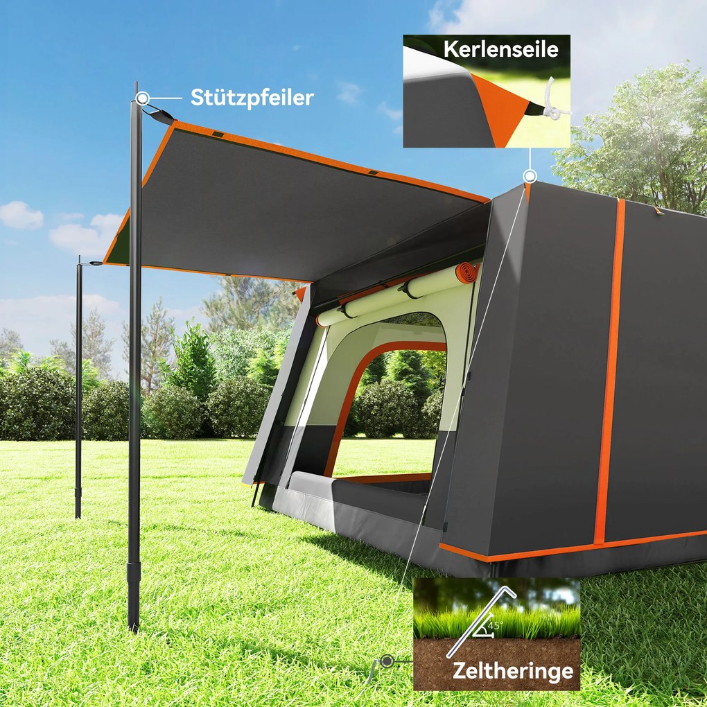 Outsunny Namiot campingowy dla 4-6 osób, lekki, stabilny, wodoszczelny, z werandą, ciemnoszary