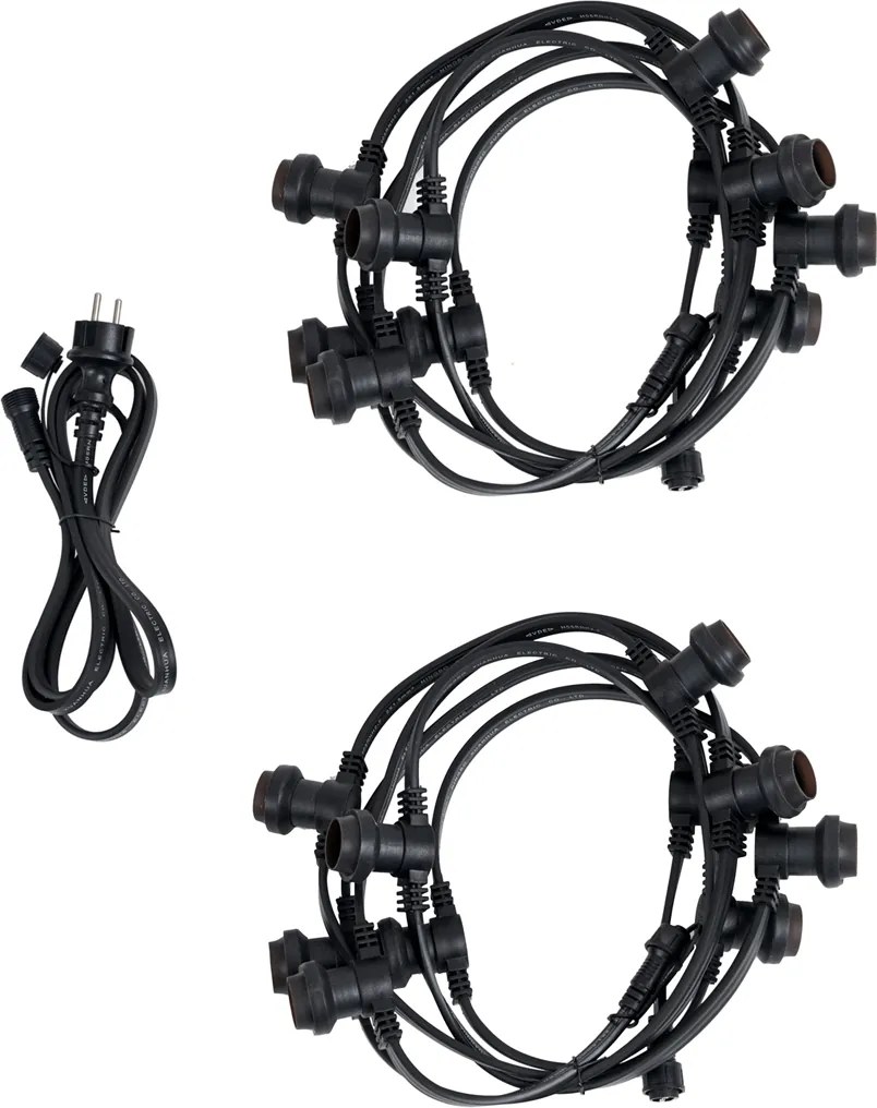 Łączone czarne oświetlenie girlandowe z wtyczką 10m z 20 żarówkami E27 P45 IP44 - Lubber