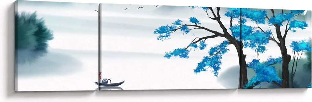 Obraz - Malowane jezioro z łódką (170x50 cm)