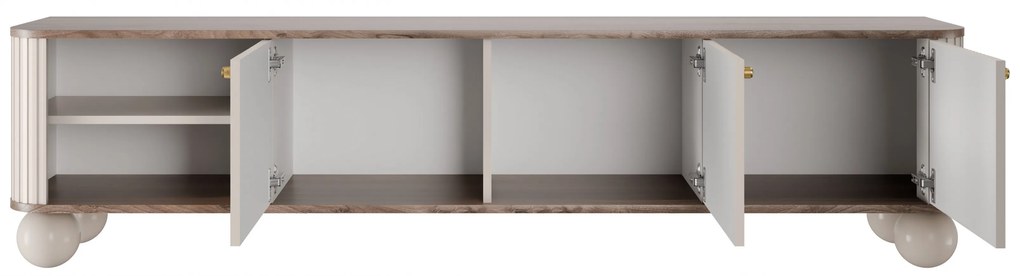 Szafka RTV Vesper 3D 187 cm - kaszmir / orzech / złote uchwyty / nogi kule