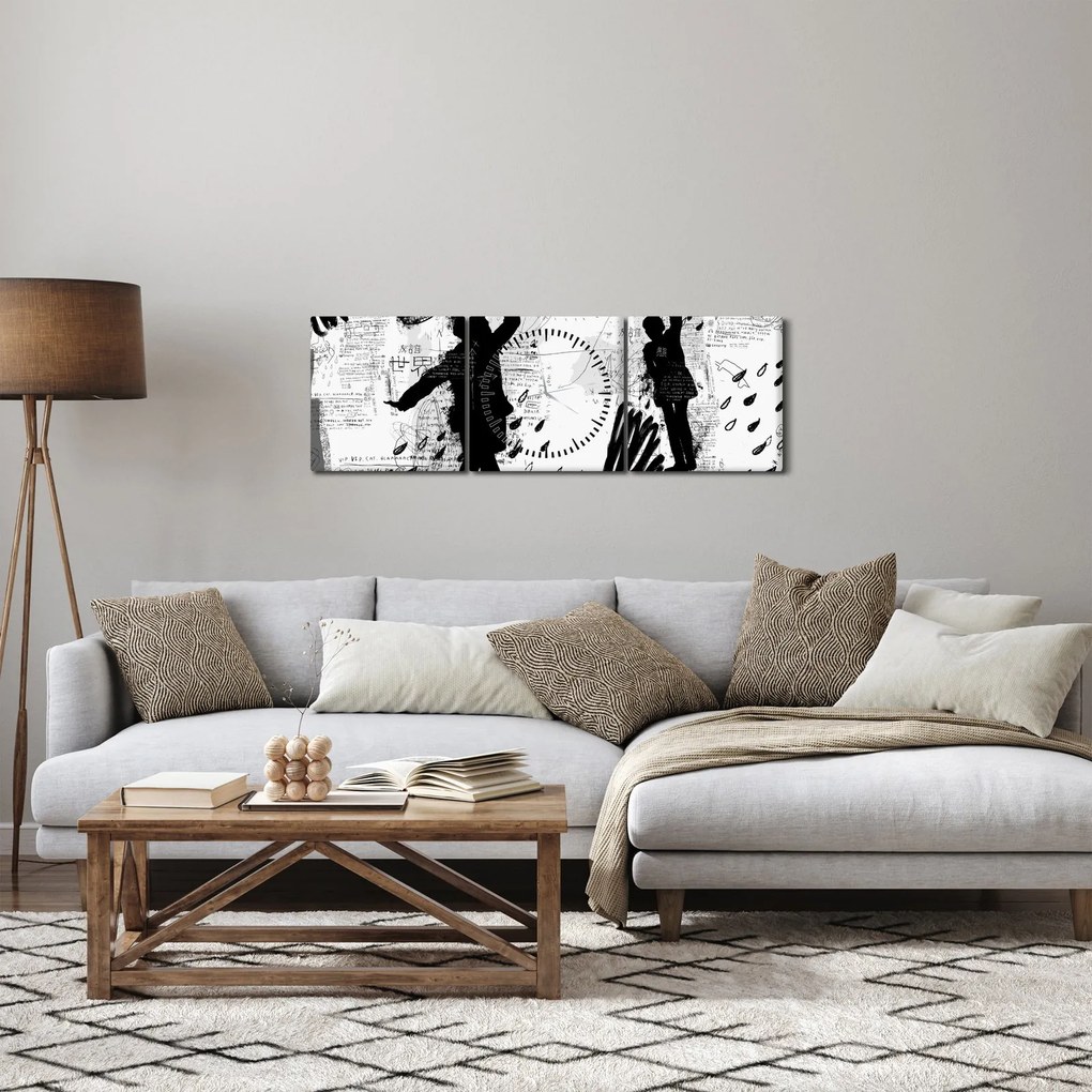 Obraz - Sztuka uliczna - zamieszanie (z zegarem) (90x30 cm)