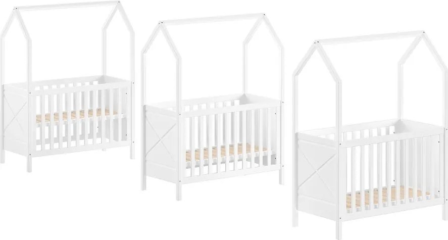 Białe łóżeczko z litego drewna sosnowego z regulowaną wysokością 60x120 cm Scott – Vipack