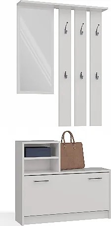 Garderoba Vera |  Biała|  85x24x180 cm |  Wieszak, Lustro, Szafka na Obuwie
