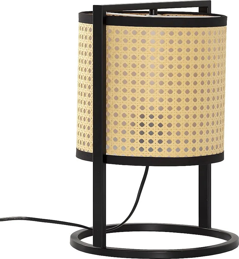 Lampa stołowa Ukara z syntetycznego rattanu, średnica 38 cm.
