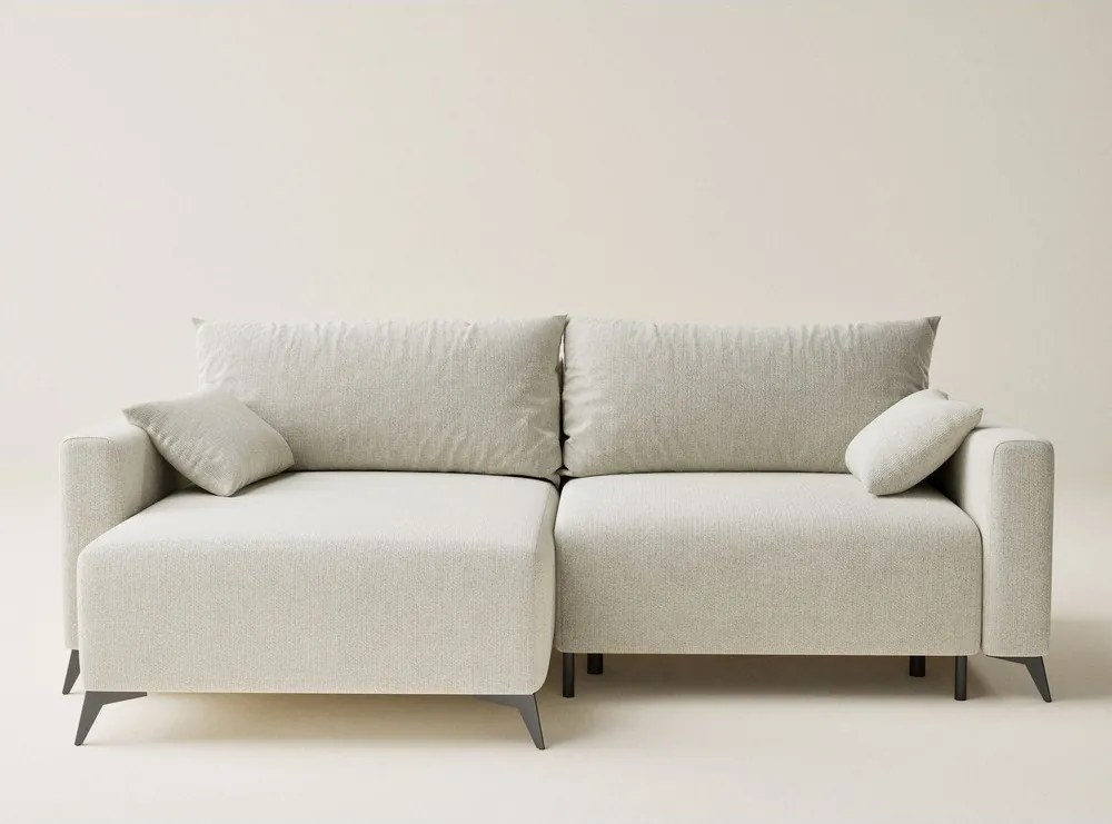 Kremowy rozkładany/ze schowkiem narożnik z tkaniny szenilowej (lewostronny/z szezlongiem) Leon – Maison de Rêve