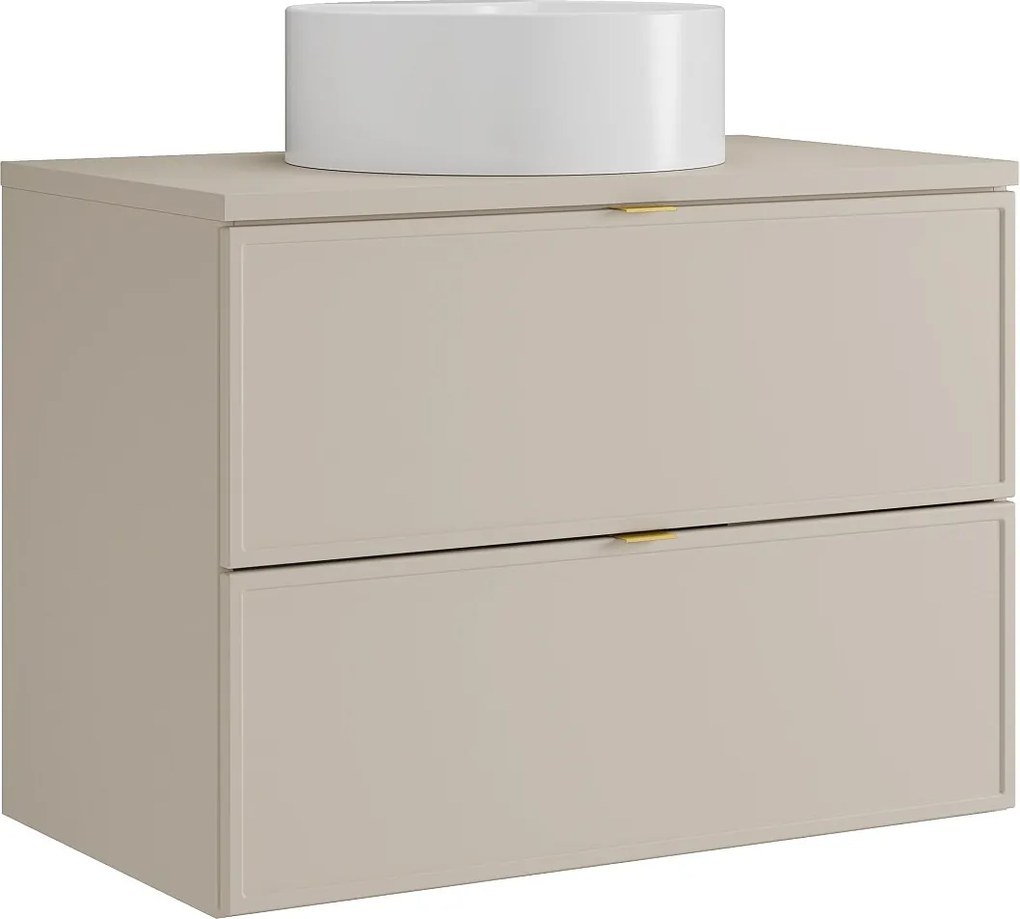 Wisząca szafka łazienkowa z okrągłą umywalką nablatową – Beżowa – 80 cm – ONDIL