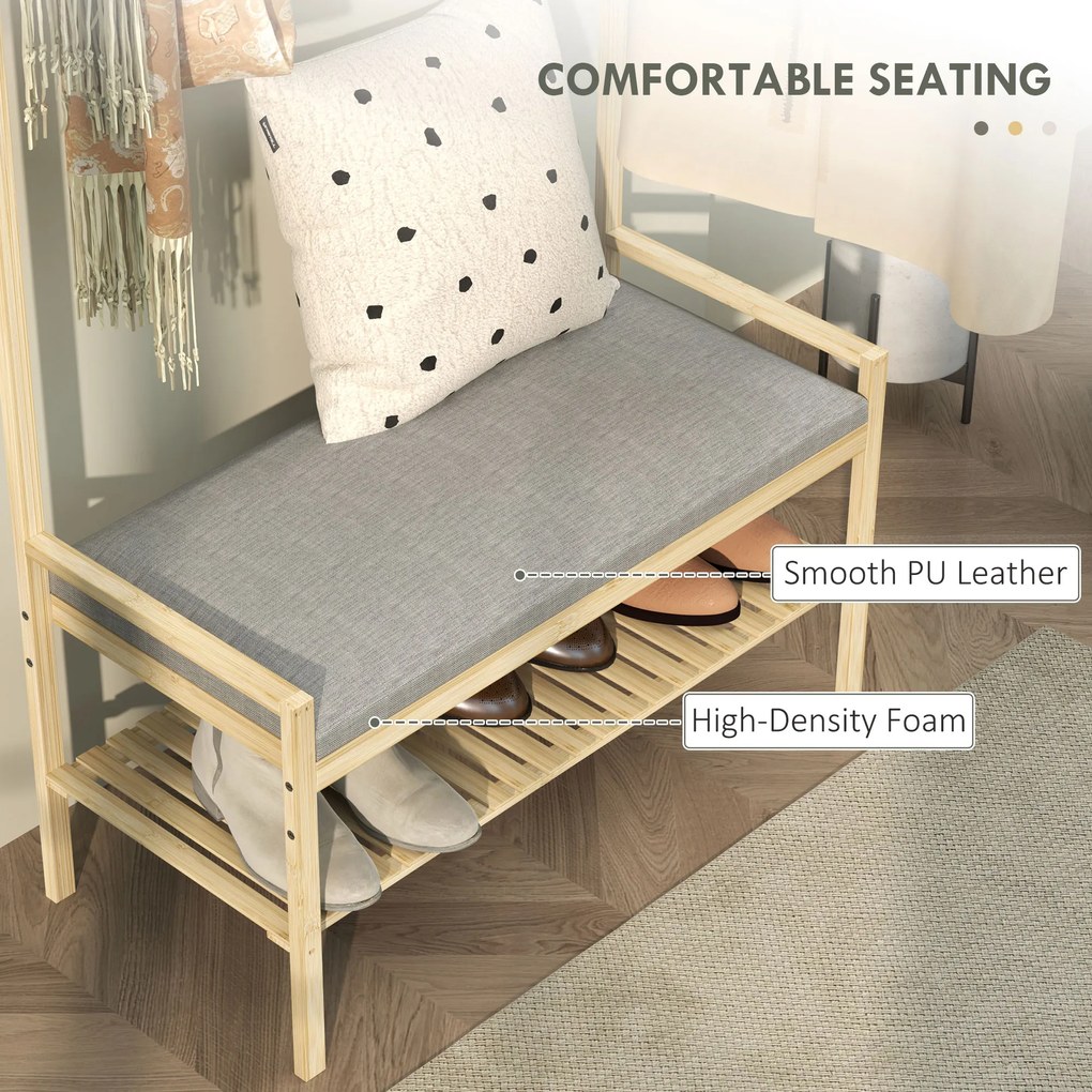 HOMCOM Garderoba z Ławką na Buty, Drążkiem na Ubrania, 10 Haczykami, Półką na Buty, Bambus