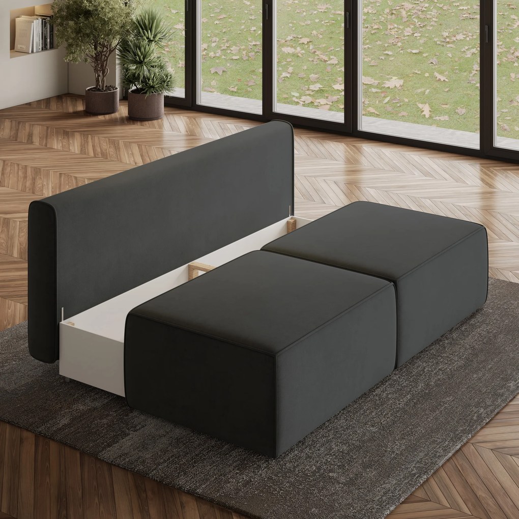 Masseno Narożnik VARNA z funkcją spania i pojemnikiem na pościel Narozniki L, Rozkładana sofa - Czarny, MONOLITH 95