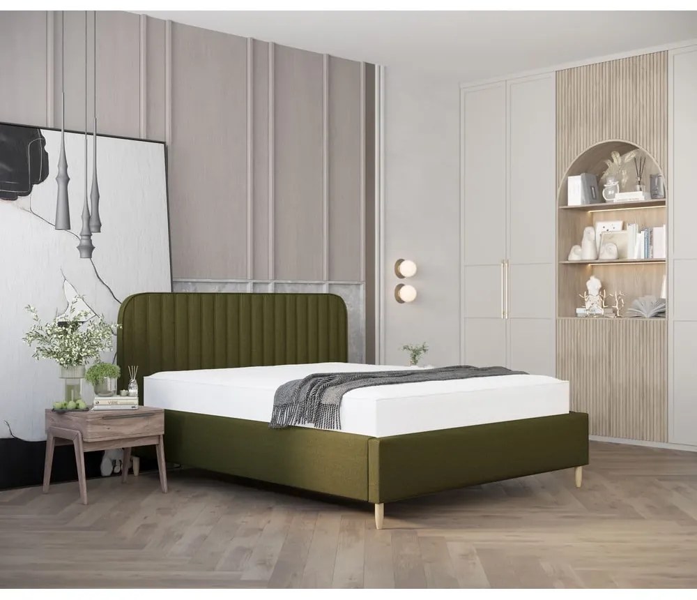 Zielone tapicerowane łóżko jednoosobowe ze schowkiem ze stelażem 120x200 cm Noto – Maison de Rêve