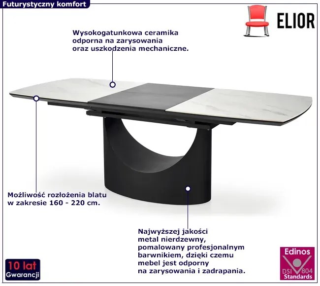 Duży rozkładany stół z blatem imitującym marmur T0-C81