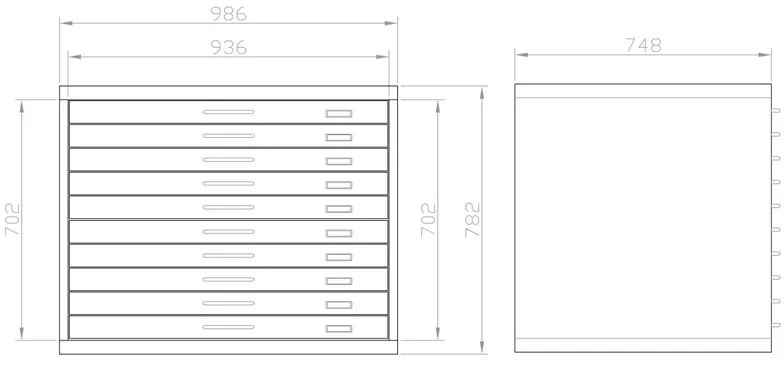 Szafka z szufladami na wykresy A1, 10 szuflad