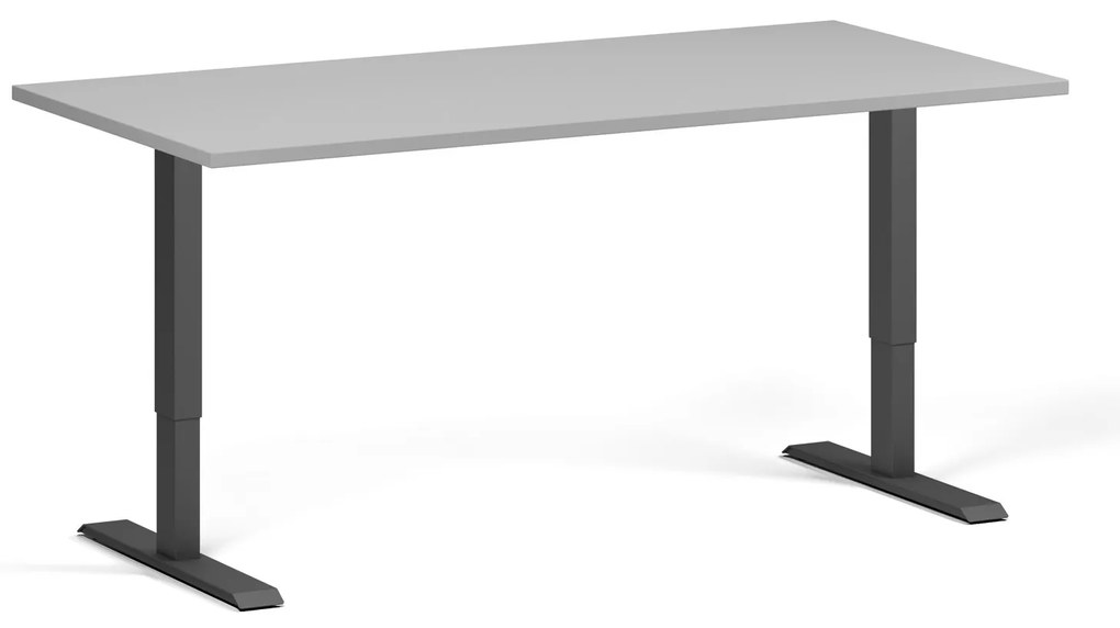 Biurko z regulacją wysokości, 160x80 cm, 2 silniki, czarna podstawa, szary