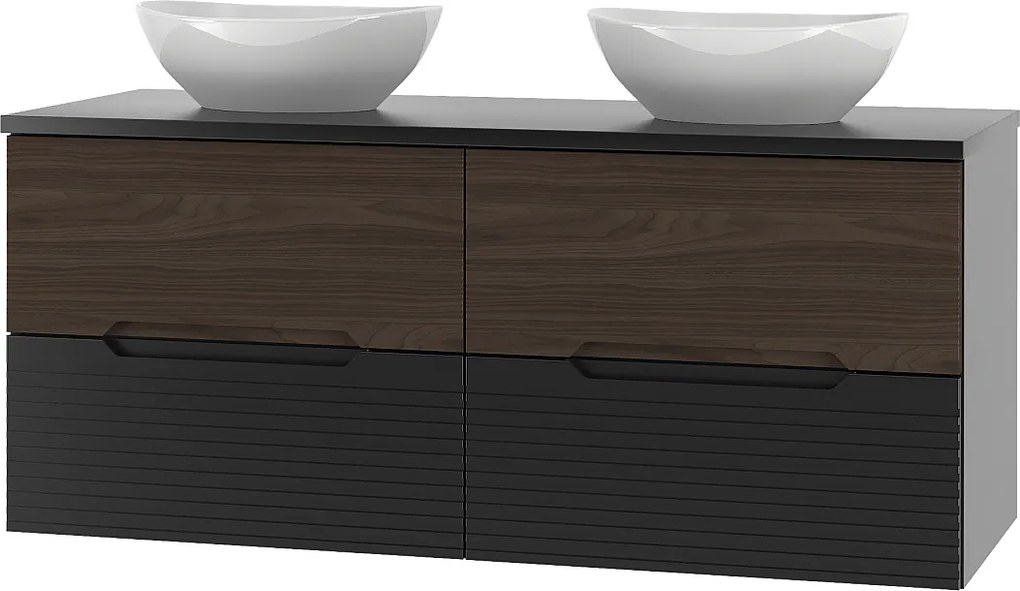 Zestaw Łazienkowy 120cm Szafka z Blatem Umywalka Czarny Mat / Orzech Avella