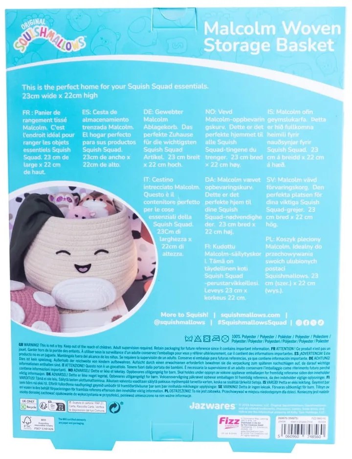 Beżowy tekstylny dziecięcy kosz na zabawki ø 23x22 cm Fizz Malcolm – SQUISHMALLOWS