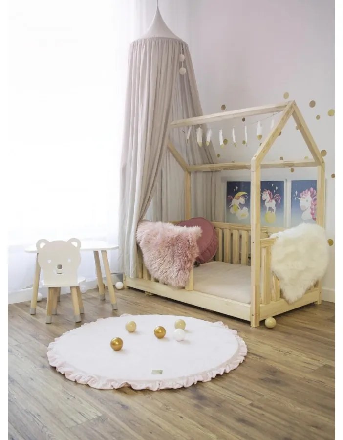 Mata do zabawy 100cm dla dziecka okrągła z falbanką, welurowa, jasnoróżowa - meowbaby®