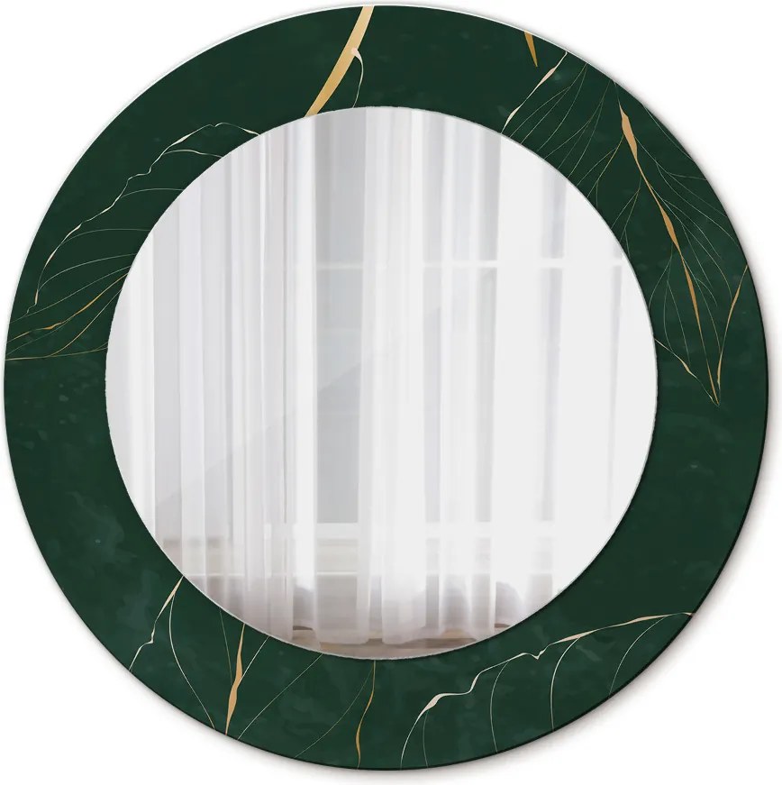 Lustro z nadrukiem okrągłe Delikatne złote liście