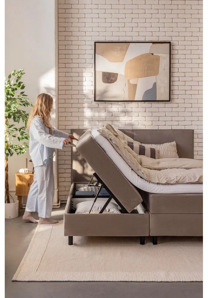 Szarobrązowe łóżko kontynentalne ze schowkiem 180x200 cm Elva Bold – Bonami Selection