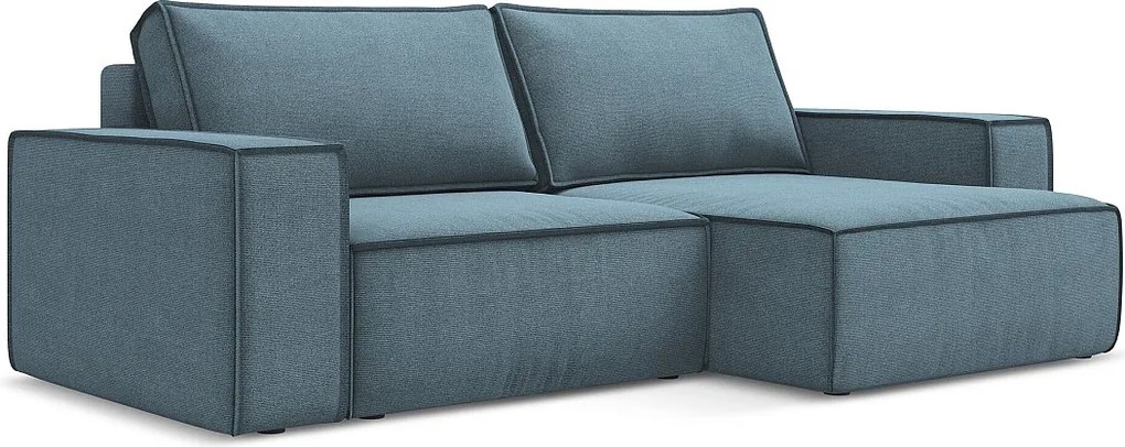 Narożnik prawostronny z funkcją spania - z tkaniny strukturalnej - jasny niebieski - KIMO