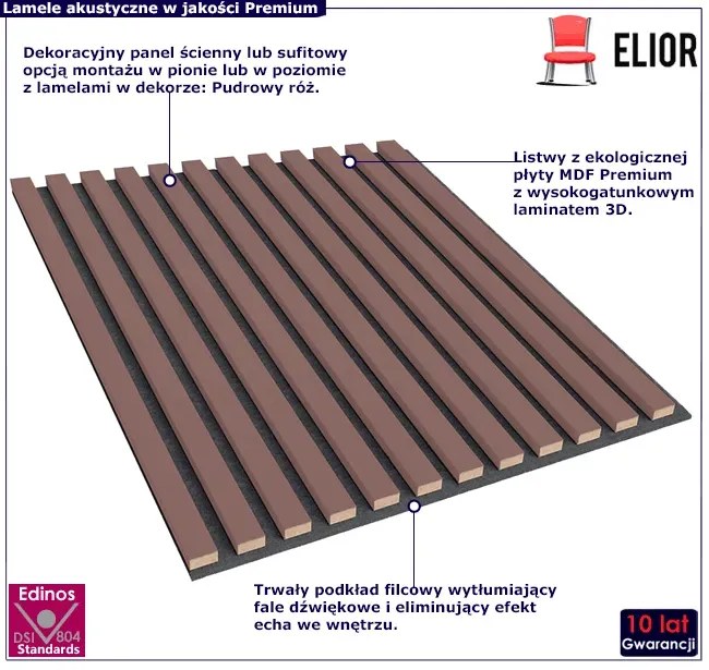 Panele akustyczne 6 szt. pudrowy róż N6-S51
