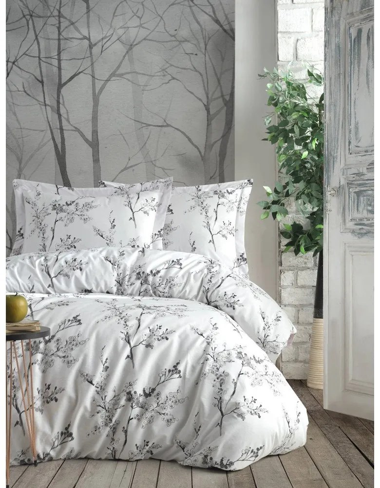 Biało-szara pościel dwuosobowa z bawełny renforcé 240x220 cm White Floral – Mila Home Luxury