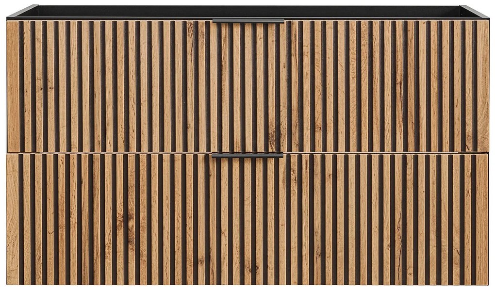 Szafka pod umywalkę wisząca ryflowana - Naturalny jasny i czarny - 80 cm - MADELA