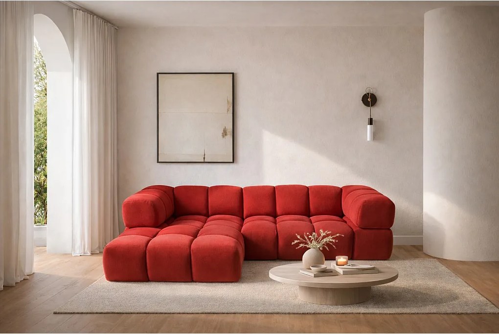 Narożnik w kształcie L Averro, tkanina Bluvel, Bordowy, Lewy