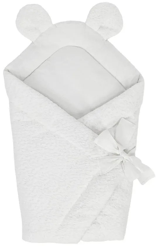 Biały rożek niemowlęcy z materiału bouclé 35x65 cm – Meowbaby
