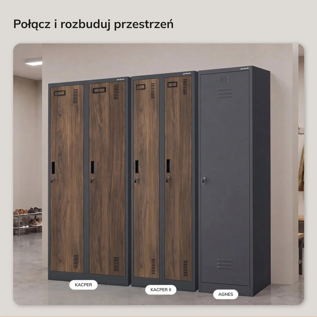 Szafka pracownicza dwukomorowa antracytowa, orzech, 600x1800x500 mm: KACPER II Eco Design