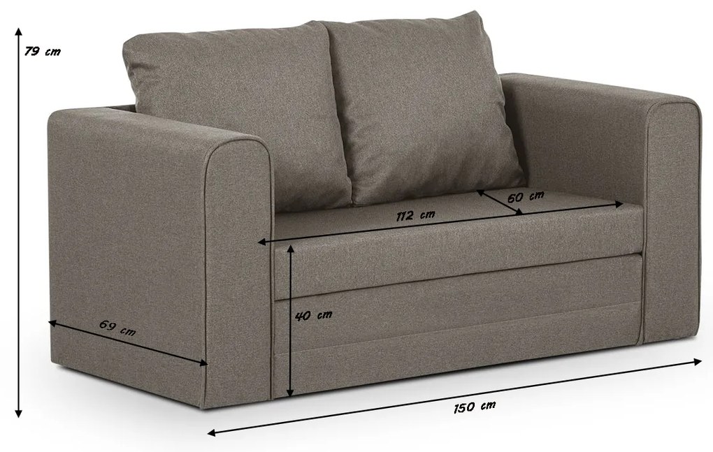 Sofa kanapa  rozkładana 2 os MOCCA Ciemny brąz