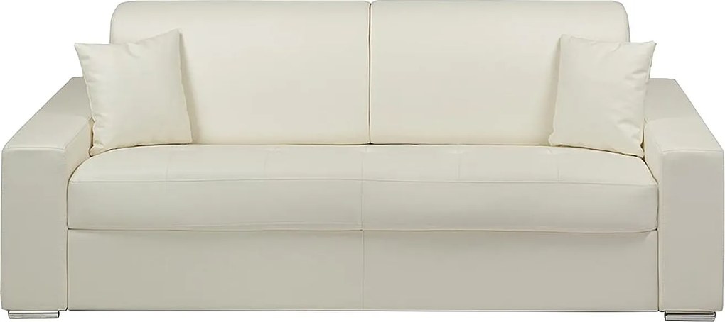 Kanapa 4-osobowa rozkładana typu express z ekoskóry EMIR - Biały - Miejsce do spania 160 cm - Materac 14 cm