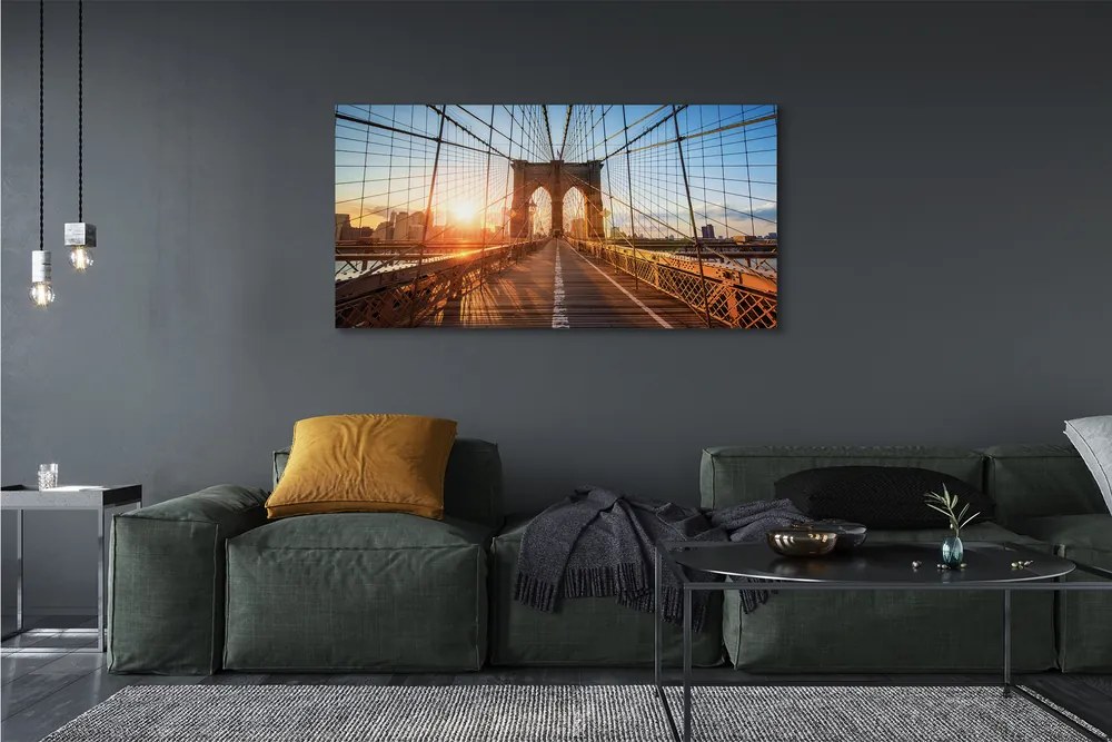 Obraz drukowany na płótnie Świt nad Mostem i Drapaczami Chmur