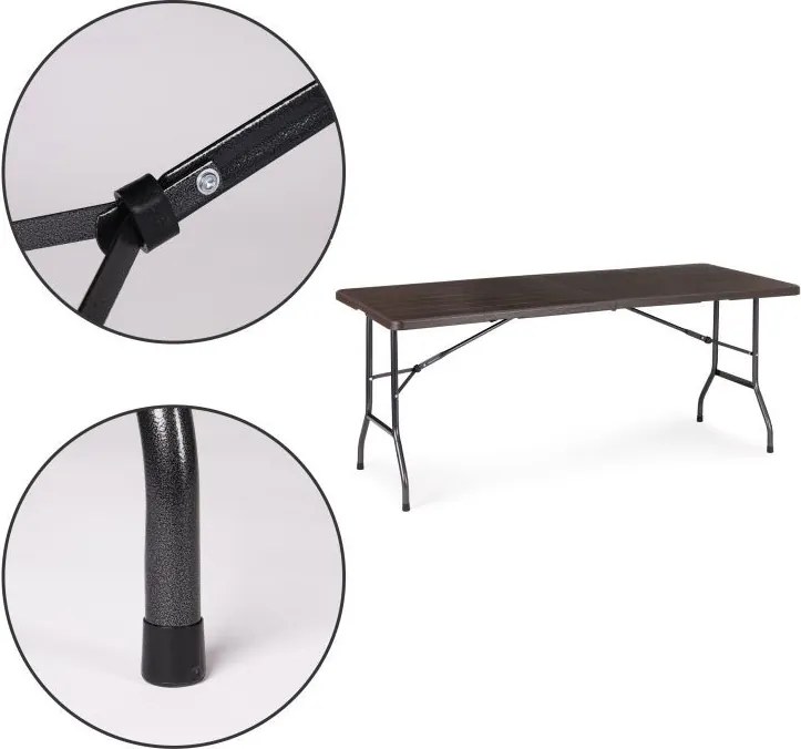 Składany stół cateringowy imitacja drewna Party 180 cm, brązowy