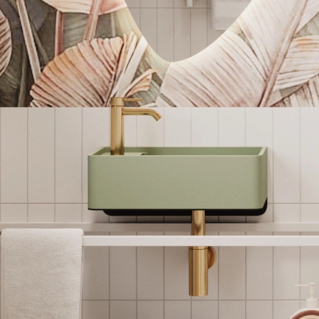 Umywalka z kamienia syntetycznego nablatowa / wisząca prostokątna zielona 43 cm x 25 cm EVELIA Green : Otwory na baterię - Tak, Typ montażu - podwieszana