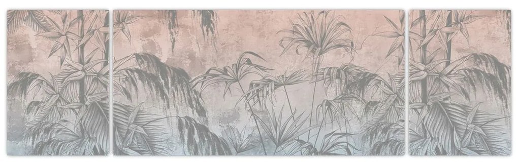 Obraz - Tropikalne rośliny na ścianie (170x50 cm)