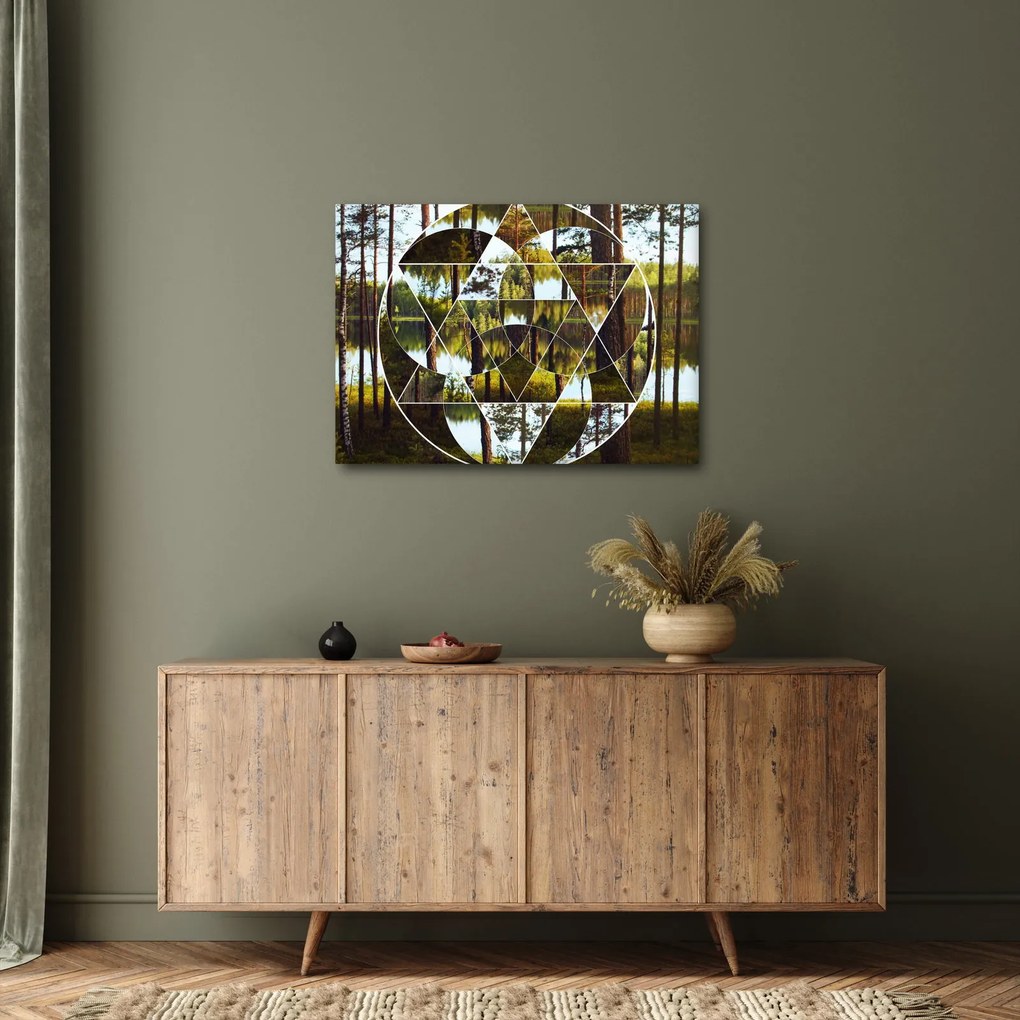Obraz - Geometryczny kolaż na tle nordyckich lasów (70x50 cm)