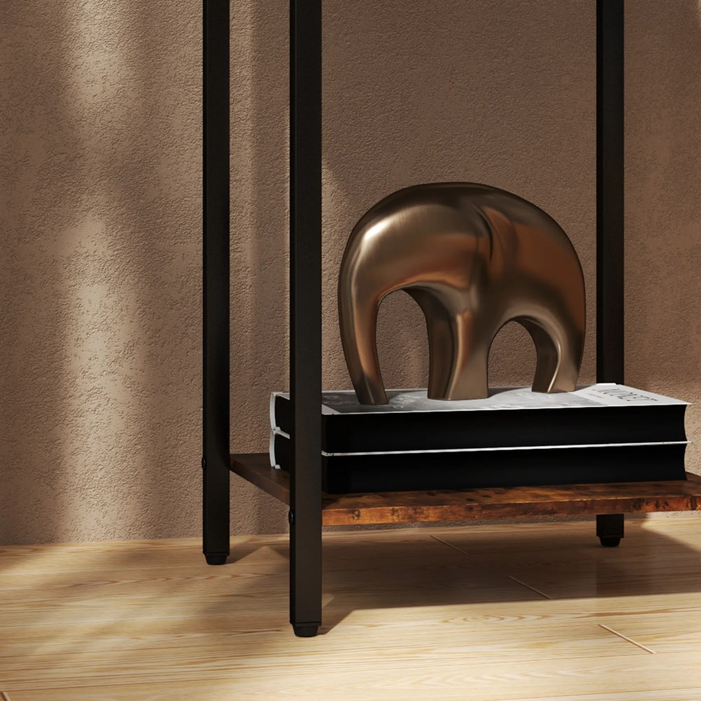 HOMCOM Stolik w stylu industrialnym z szufladą, półką, metalową ramą, drewnem, 40 x 40 x 68 cm, Brązowy