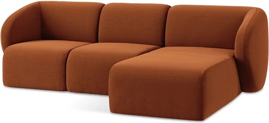 Aksamitny narożnik (prawostronny/z szezlongiem) w kolorze terakoty Lani – Makamii