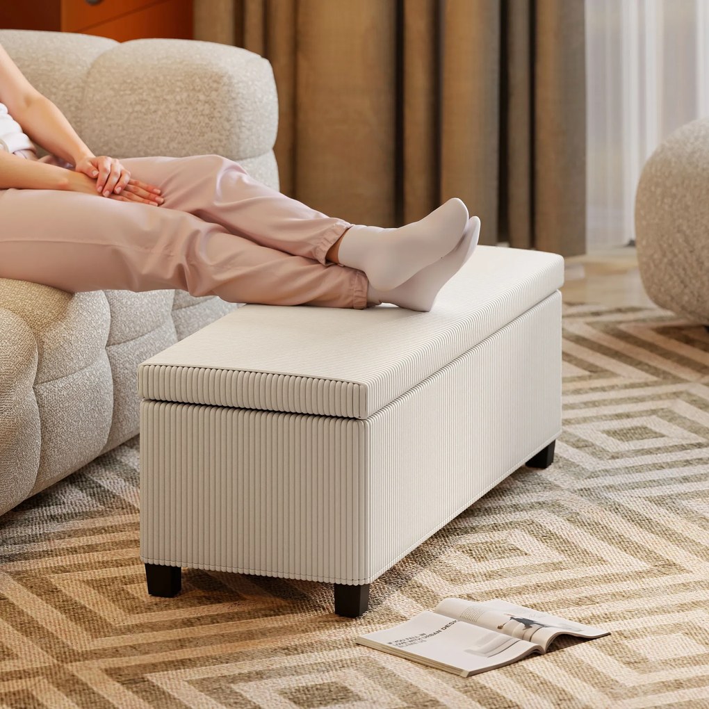 HOMCOM Ławka z miejscem do przechowywania, w stylu kordu, z ramą stalową, Beżowa