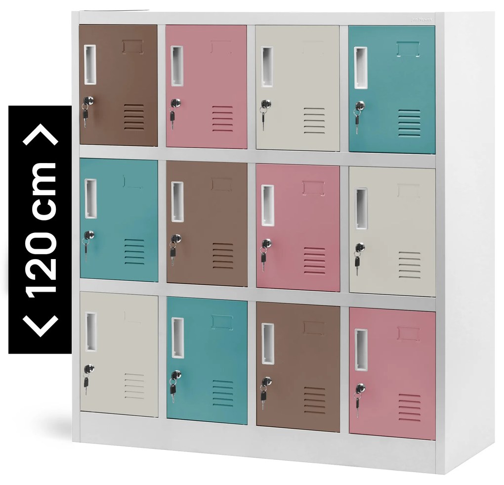 Metalowa szafka do szatni i przedszkola OLA, 1090 x 1200 x 450 mm, szaro-pastelowa